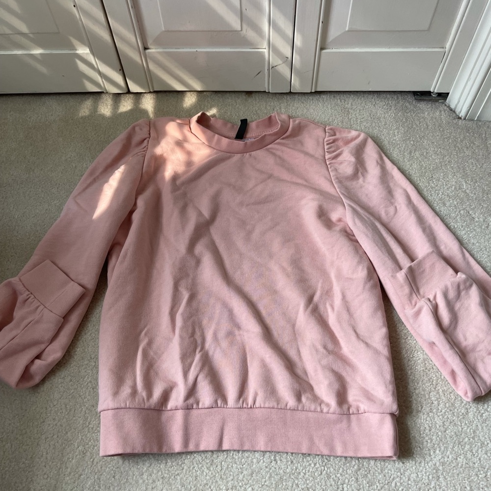 H&M pink puff sleeve crew neck size S